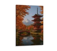 CWLLOG Canvas Prints Wall Art Posters Culture Japanese Autumn Style Red Pagoda Fuji Mountain Autumn Leaves And Red Bridge Modern Living Room And Bedroom Artwork Decor 08x12inch(20x30cm)
