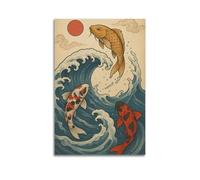 CWLLOG Canvas Prints Wall Art Posters Culture Japanese-style Koi Fish in Waves Ukiyo-e Style Art Modern Living Room And Bedroom Artwork Decor 12x18inch(30x45cm)