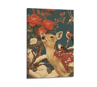 CWLLOG Canvas Prints Wall Art Posters Culture Traditional Style Deer And Birds Frame-style Modern Living Room And Bedroom Decor 12x18inch(30x45cm)