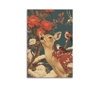 CWLLOG Canvas Prints Wall Art Posters Culture Traditional Style Deer And Birds Unframe-style Modern Living Room And Bedroom Decor 12x18inch(30x45cm)