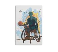 CWLLOG Canvas Prints Wall Art Posters Disability Sport Ink Splatter Silhouette Style Passionate Rhythm of Wheelchair Basketball Modern Living Room And Bedroom Artwork Decor 16x24inch(40x60cm)