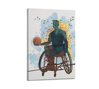 CWLLOG Canvas Prints Wall Art Posters Disability Sport Ink Splatter Silhouette Style Passionate Rhythm of Wheelchair Basketball Modern Living Room And Bedroom Artwork Decor 12x18inch(30x45cm)