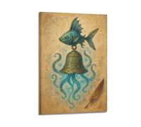 CWLLOG Canvas Prints Wall Art Posters Fantasy Fish-Shaped Octopus Tentacle Bell Frame-style Modern Living Room And Bedroom Decor 12x18inch(30x45cm)