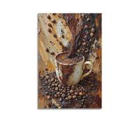 CWLLOG Canvas Prints Wall Art Posters Food Impasto-style Coffee Cup with Splashing Coffee And Scattered Beans Modern Living Room And Bedroom Artwork Decor 16x24inch(40x60cm)