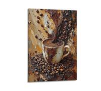 CWLLOG Canvas Prints Wall Art Posters Food Impasto-style Coffee Cup with Splashing Coffee And Scattered Beans Modern Living Room And Bedroom Artwork Decor 16x24inch(40x60cm)