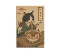 CWLLOG Canvas Prints Wall Art Posters Food Ukiyo-e Style Ramen Cat Poster Modern Living Room And Bedroom Artwork Decor 20x30inch(50x75cm)