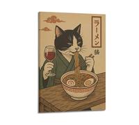CWLLOG Canvas Prints Wall Art Posters Food Ukiyo-e Style Ramen Cat Poster Modern Living Room And Bedroom Artwork Decor 12x18inch(30x45cm)
