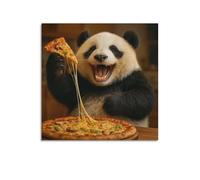 CWLLOG Canvas Prints Wall Art Posters Funny Panda Eating Pizza Cute Photo Unframe-style Modern Living Room And Bedroom Decor 12x12inch(30x30cm)
