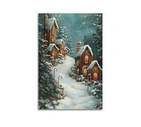 CWLLOG Canvas Prints Wall Art Posters Gingerbread Village with Candy Canes in Snowy Woods Evoking Christmas Enchantment Modern Living Room And Bedroom Artwork Decor 08x12inch(20x30cm)