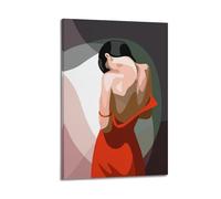 CWLLOG Canvas Prints Wall Art Posters Humanities Flat Red Dress Female Back View Illustration Frame-style Modern Living Room And Bedroom Decor 08x12inch(20x30cm)