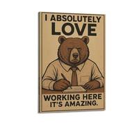 CWLLOG Canvas Prints Wall Art Posters Humor Bear I Love Working Here Frame-style Modern Living Room And Bedroom Decor 16x24inch(40x60cm)