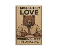CWLLOG Canvas Prints Wall Art Posters Humor Bear I Love Working Here Unframe-style Modern Living Room And Bedroom Decor 16x24inch(40x60cm)
