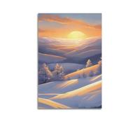 CWLLOG Canvas Prints Wall Art Posters Landscape Healing Illustration of Snowy Mountain Sunrise Modern Living Room And Bedroom Artwork Decor 16x24inch(40x60cm)