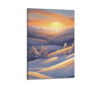 CWLLOG Canvas Prints Wall Art Posters Landscape Healing Illustration of Snowy Mountain Sunrise Modern Living Room And Bedroom Artwork Decor 24x36inch(60x90cm)