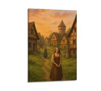 CWLLOG Canvas Prints Wall Art Posters Landscape Medieval Village Sunset Frame-style Modern Living Room And Bedroom Decor 20x30inch(50x75cm)