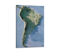 CWLLOG Canvas Prints Wall Art Posters Landscape South America 3D Map Frame-style Modern Living Room And Bedroom Decor 16x24inch(40x60cm)