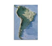 CWLLOG Canvas Prints Wall Art Posters Landscape South America 3D Map Unframe-style Modern Living Room And Bedroom Decor 08x12inch(20x30cm)