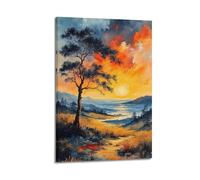 CWLLOG Canvas Prints Wall Art Posters Landscape Sunset Lone Tree Watercolor Frame-style Modern Living Room And Bedroom Decor 20x30inch(50x75cm)