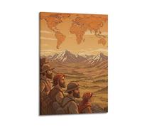 CWLLOG Canvas Prints Wall Art Posters Map Explorers Looking at Mountain World Map Frame-style Modern Living Room And Bedroom Decor 24x36inch(60x90cm)