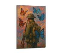 CWLLOG Canvas Prints Wall Art Posters Military Force Soldier And Butterflies Anti War Frame-style Modern Living Room And Bedroom Decor 16x24inch(40x60cm)