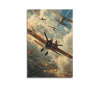 CWLLOG Canvas Prints Wall Art Posters Military Vintage Biplane Dogfight Unframe-style Modern Living Room And Bedroom Decor 20x30inch(50x75cm)