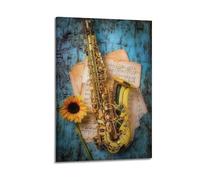 CWLLOG Canvas Prints Wall Art Posters Music Saxophone Sunflower Sheet Frame-style Modern Living Room And Bedroom Decor 16x24inch(40x60cm)