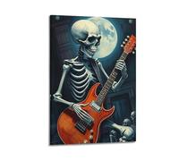 CWLLOG Canvas Prints Wall Art Posters Music Skeleton Playing Guitar in Moonlight Frame-style Modern Living Room And Bedroom Decor 08x12inch(20x30cm)