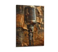 CWLLOG Canvas Prints Wall Art Posters Music Vintage Weathered Microphone Frame-style Modern Living Room And Bedroom Decor 12x18inch(30x45cm)