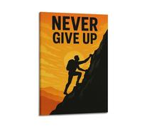 CWLLOG Canvas Prints Wall Art Posters Outdoor Sunset Silhouette Never Give Up Themed Climber Silhouette Frame-style Modern Living Room And Bedroom Decor 08x12inch(20x30cm)
