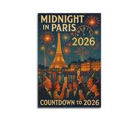 CWLLOG Canvas Prints Wall Art Posters Paris Midnight 2026 in Fireworks Shows New Year Exclusive Modern Living Room And Bedroom Artwork Decor 16x24inch(40x60cm)