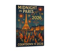CWLLOG Canvas Prints Wall Art Posters Paris Midnight 2026 in Fireworks Shows New Year Exclusive Modern Living Room And Bedroom Artwork Decor 24x36inch(60x90cm)