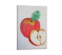 CWLLOG Canvas Prints Wall Art Posters Plant Realistic Red Apple with Leaf Illustration Frame-style Modern Living Room And Bedroom Decor 12x18inch(30x45cm)