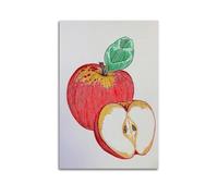CWLLOG Canvas Prints Wall Art Posters Plant Realistic Red Apple with Leaf Illustration Unframe-style Modern Living Room And Bedroom Decor 08x12inch(20x30cm)