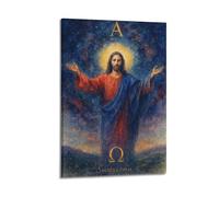 CWLLOG Canvas Prints Wall Art Posters Religion Figure with Alpha Omega Frame-style Modern Living Room And Bedroom Decor 16x24inch(40x60cm)