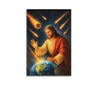 CWLLOG Canvas Prints Wall Art Posters Religion Jesus Protecting Earth Meteors Unframe-style Modern Living Room And Bedroom Decor 20x30inch(50x75cm)