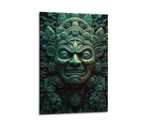 CWLLOG Canvas Prints Wall Art Posters Religion Maya Stone Carving Mask Frame-style Modern Living Room And Bedroom Decor 24x36inch(60x90cm)