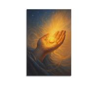 CWLLOG Canvas Prints Wall Art Posters ReligionAbstract Holy Light Gold Coin in Palm Unframe-style Modern Living Room And Bedroom Decor 16x24inch(40x60cm)