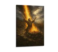 CWLLOG Canvas Prints Wall Art Posters Religious Elder Praying Before Fire Frame-style Modern Living Room And Bedroom Decor 12x18inch(30x45cm)