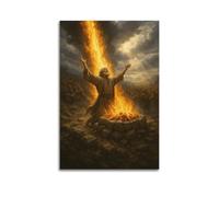 CWLLOG Canvas Prints Wall Art Posters Religious Elder Praying Before Fire Unframe-style Modern Living Room And Bedroom Decor 16x24inch(40x60cm)