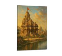 CWLLOG Canvas Prints Wall Art Posters Religious Hindu Riverside Temple Frame-style Modern Living Room And Bedroom Decor 20x30inch(50x75cm)