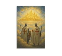 CWLLOG Canvas Prints Wall Art Posters Religious Knights Looking at Holy City Unframe-style Modern Living Room And Bedroom Decor 16x24inch(40x60cm)