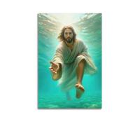 CWLLOG Canvas Prints Wall Art Posters Religious Poster Jesus Reaches Out in Clear Water to Convey Hope Modern Living Room And Bedroom Artwork Decor 20x30inch(50x75cm)