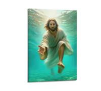 CWLLOG Canvas Prints Wall Art Posters Religious Poster Jesus Reaches Out in Clear Water to Convey Hope Modern Living Room And Bedroom Artwork Decor 20x30inch(50x75cm)