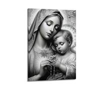 CWLLOG Canvas Prints Wall Art Posters Religious Poster Rosary Tenderness of The Holy Mother And Child And Heritage Beauty of Faith Modern Living Room And Bedroom Artwork Decor 12x18inch(30x45cm)