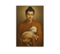 CWLLOG Canvas Prints Wall Art Posters Religious Poster The Compassionate Protection Realm of Buddha Holding A Lamb Modern Living Room And Bedroom Artwork Decor 20x30inch(50x75cm)