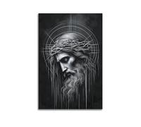 CWLLOG Canvas Prints Wall Art Posters Religious Poster The Contemplation on The Suffering of Jesus with Crown of Thorns in Line Art Modern Living Room And Bedroom Artwork Decor 20x30inch(50x75cm)