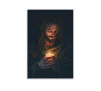 CWLLOG Canvas Prints Wall Art Posters Religious Poster The Light of Hope of Jesus Holding A Candle Modern Living Room And Bedroom Artwork Decor 20x30inch(50x75cm)