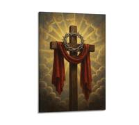 CWLLOG Canvas Prints Wall Art Posters Religious Poster The Sacrificial Glory Trace of The Cross with Crown of Thorns Modern Living Room And Bedroom Artwork Decor 12x18inch(30x45cm)
