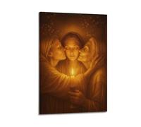 CWLLOG Canvas Prints Wall Art Posters Religious Three Generations Women Hold Candle Warm Light Frame-style Modern Living Room And Bedroom Decor 08x12inch(20x30cm)