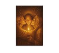 CWLLOG Canvas Prints Wall Art Posters Religious Three Generations Women Hold Candle Warm Light Unframe-style Modern Living Room And Bedroom Decor 08x12inch(20x30cm)